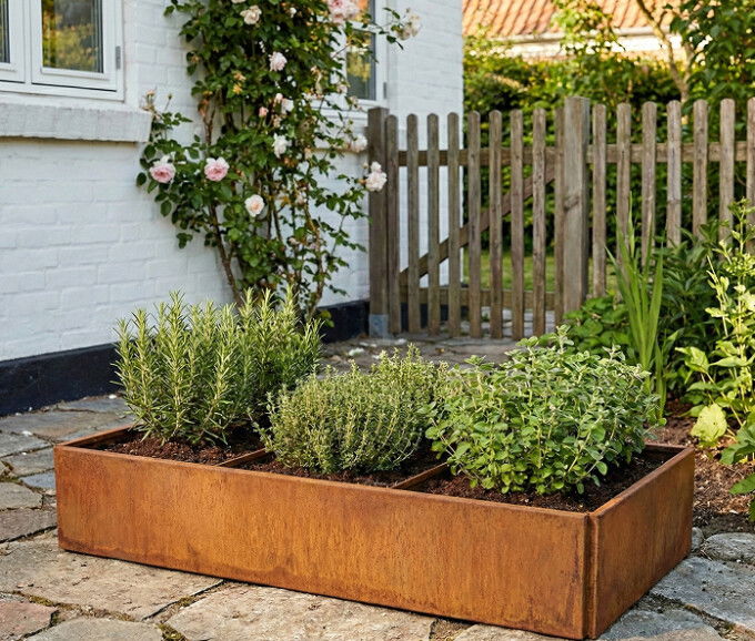 Højbede sæt uden sneglekant rusten til krydderurter