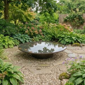 Jern ring rust som ben til rundt spejlbassin