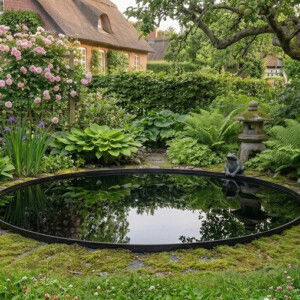 Rundt spejlbassin i corten stål ø120 uden kant og med afløbshul