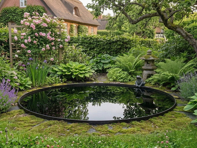 Rundt spejlbassin i corten stål ø120 uden kant og med afløbshul