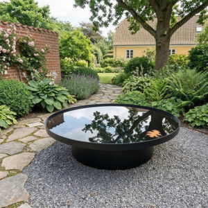 Sort lakeret jern ring som ben til rundt spejlbassin