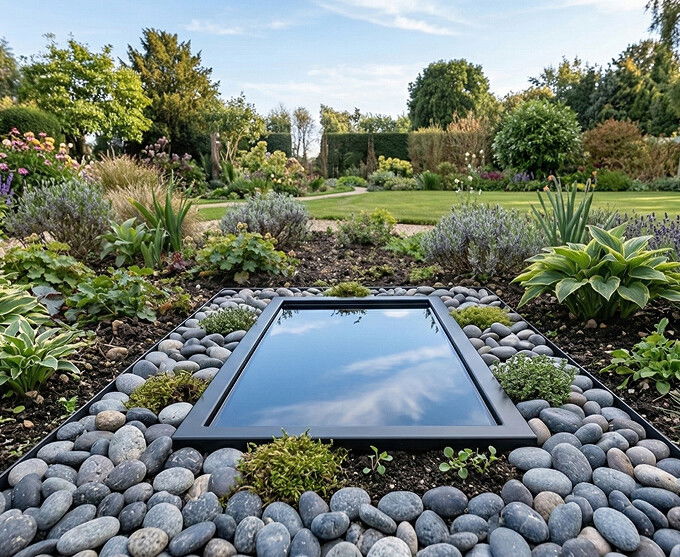 Sortlakeret firkantet spejlbassin med kant 120 x 60 x 10