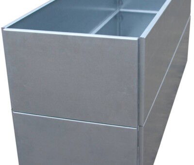 Plantekumme i varmgalvaniseret st&aring;l med skjulte hjul m&aring;ler 120 x 40 x 50 cm