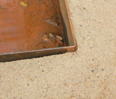 Spejlbassin i 5 mm Corten st&aring;l m&aring;ler 160 x 80 x 10 cm