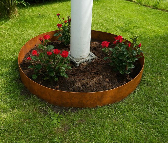 Rundt højbed ø95 cm, 18 cm høj og 3 mm Corten stål, åben