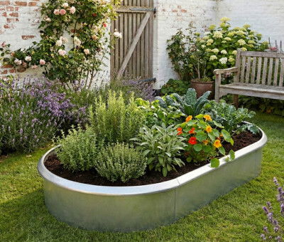 Ovale h&oslash;jbed galvaniseret med sneglekant H54 cm