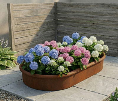 Ovale h&oslash;jbed rusten med sneglekant H54 cm