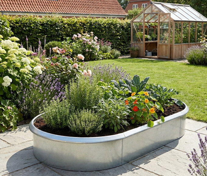 Ovale højbed galvaniseret med sneglekant H40 cm