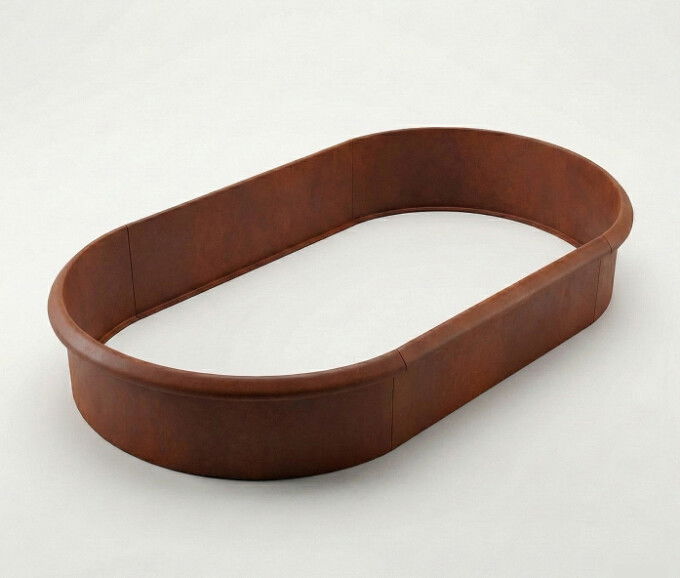 ovalt højbed rustent med sneglekant produktbillede på hvid baggrund