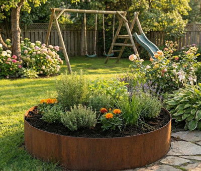 Rundt h&oslash;jbed i cortenst&aring;l 5mm H25 cm