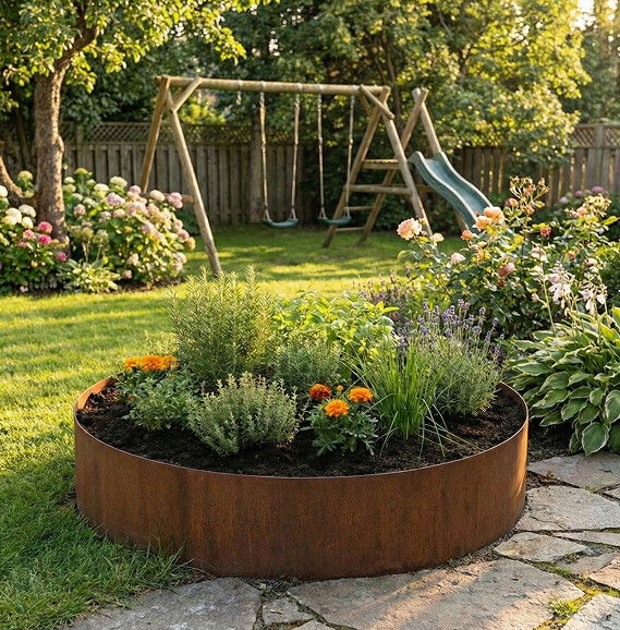 Rundt højbed i cortenstål 5mm H25 cm